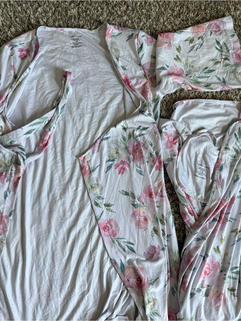 Caden Lane Floral Pink & Green maternity robe and matching swaddle blanket soft
